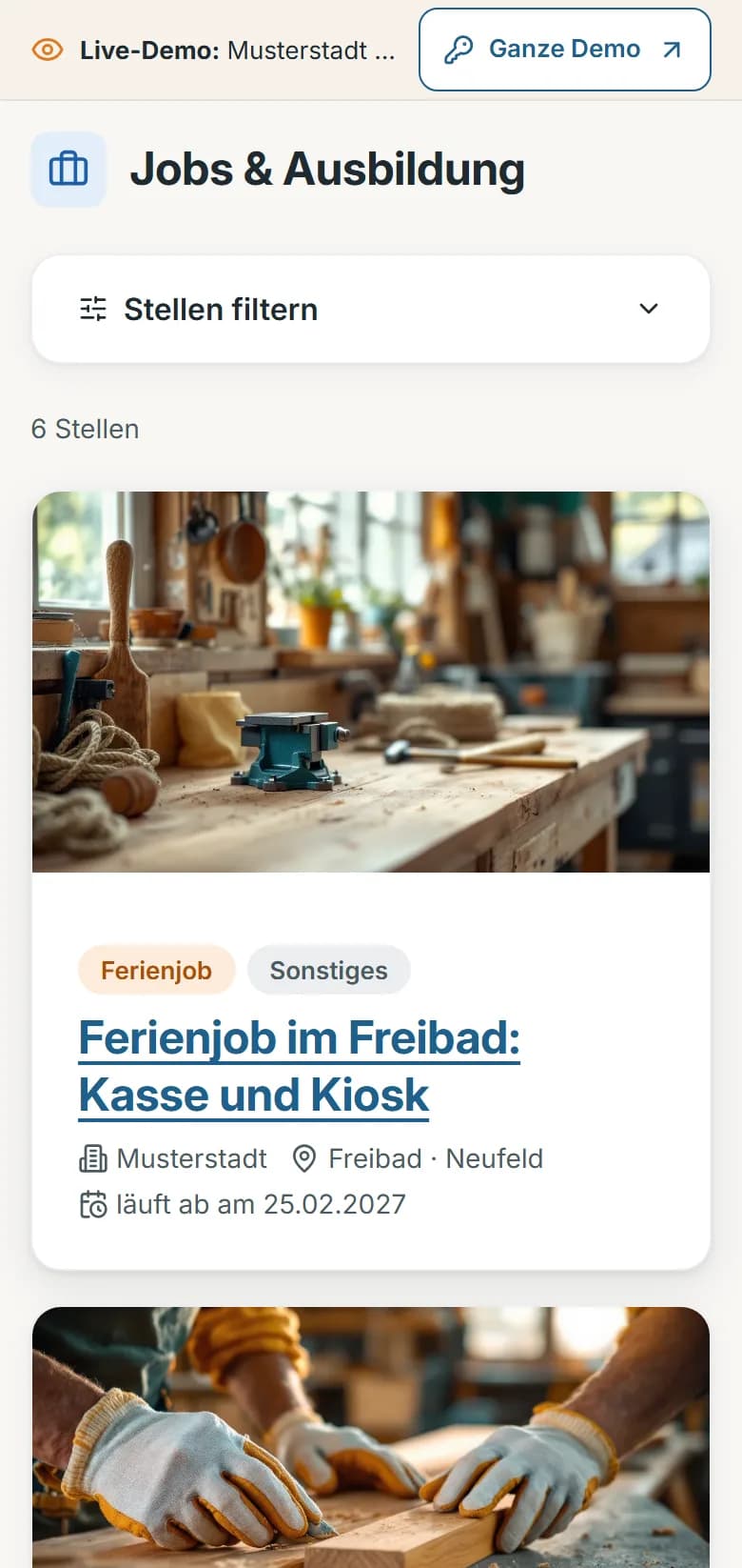Liste Jobs & Ausbildung in Musterstadt mit dem Ferienjob im Freibad und weiteren Stellen